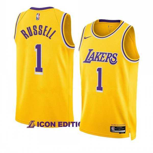Mens Los Angeles Lakers #1 Russell Yellow Stitched Basketball Jersey Dzhi Dzhi